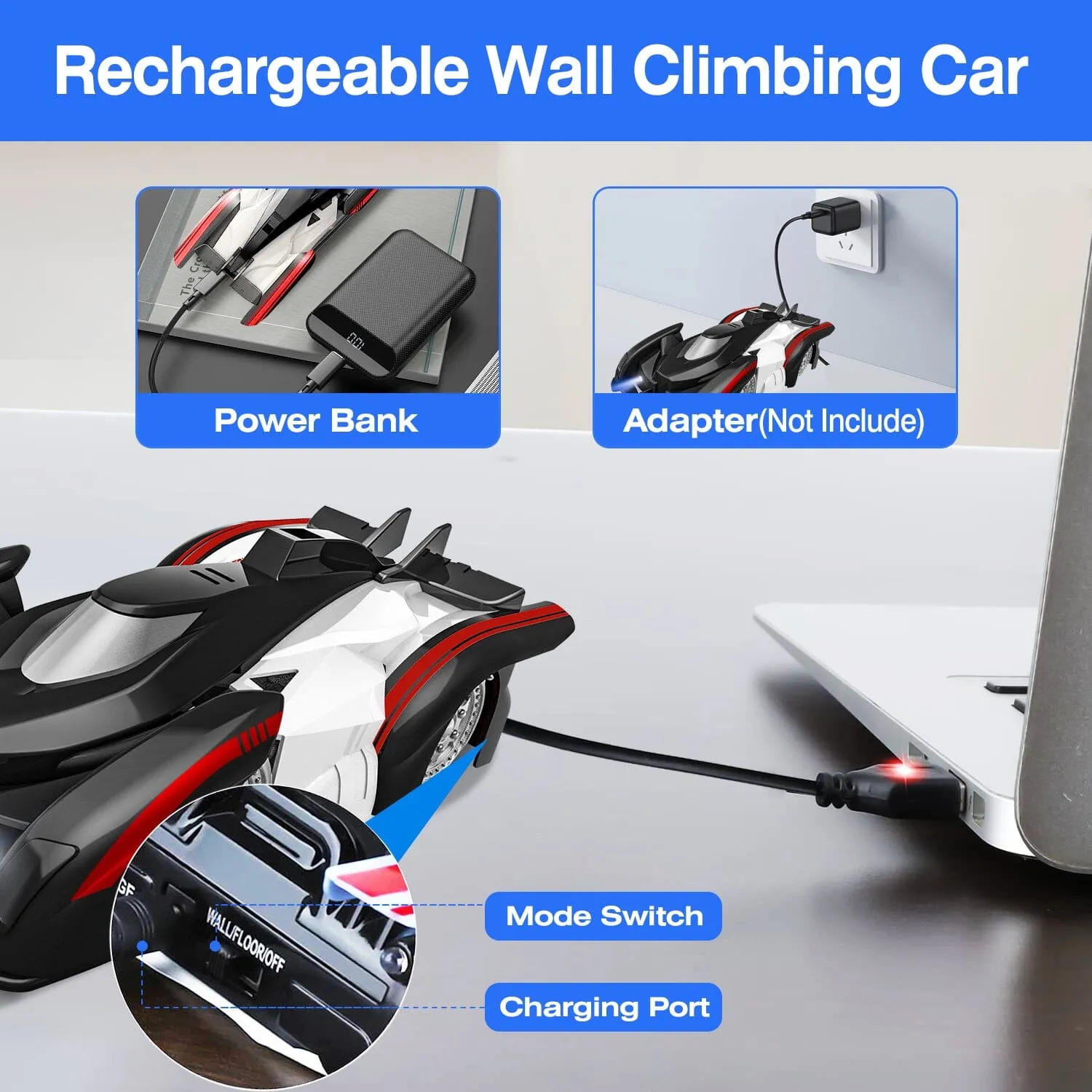 360¬∞ Rotating Electric Wall Climbing Remote Control Dual Mode Car