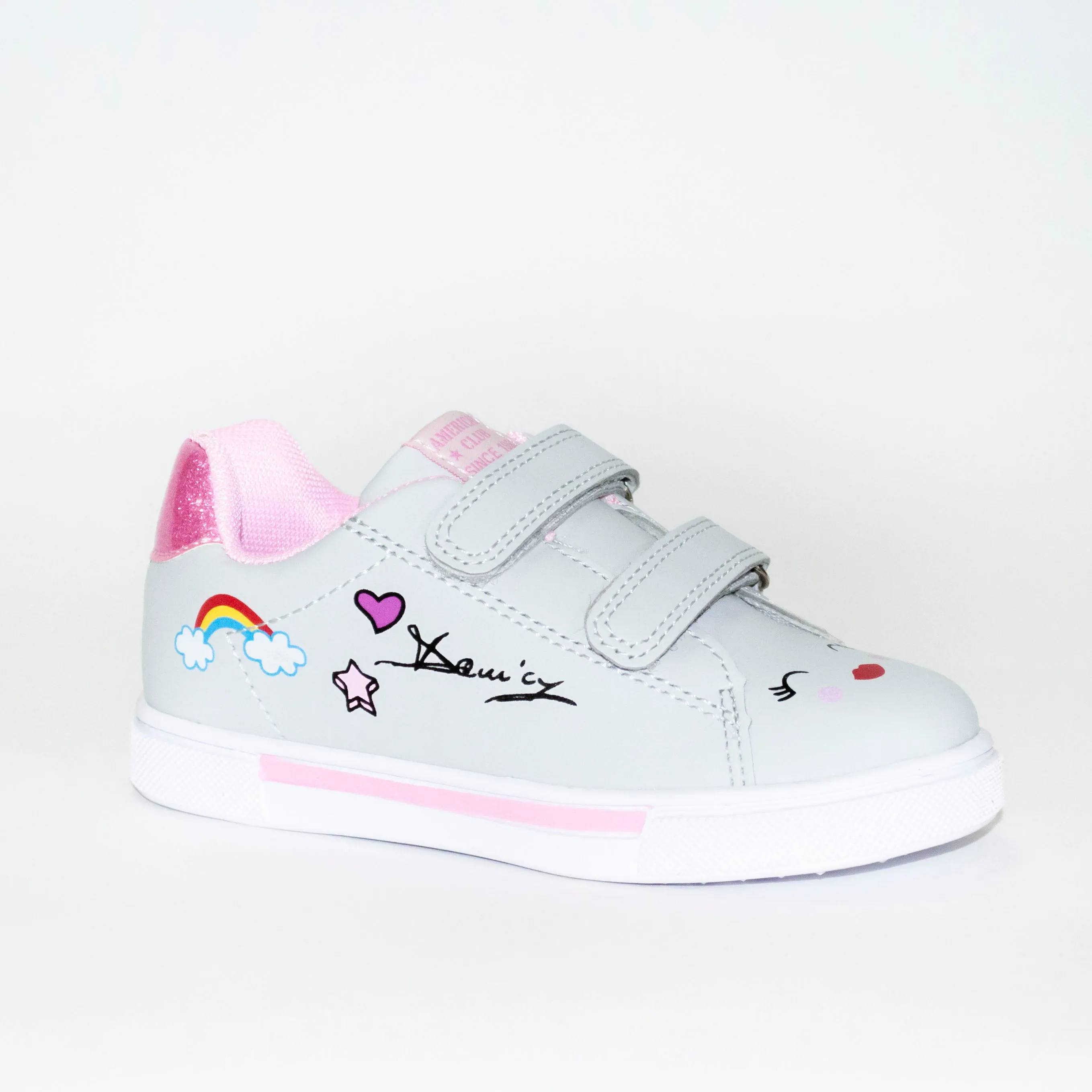 AC Toddler Girl Gray Sneakers with Rainbow Print | 735/21-G