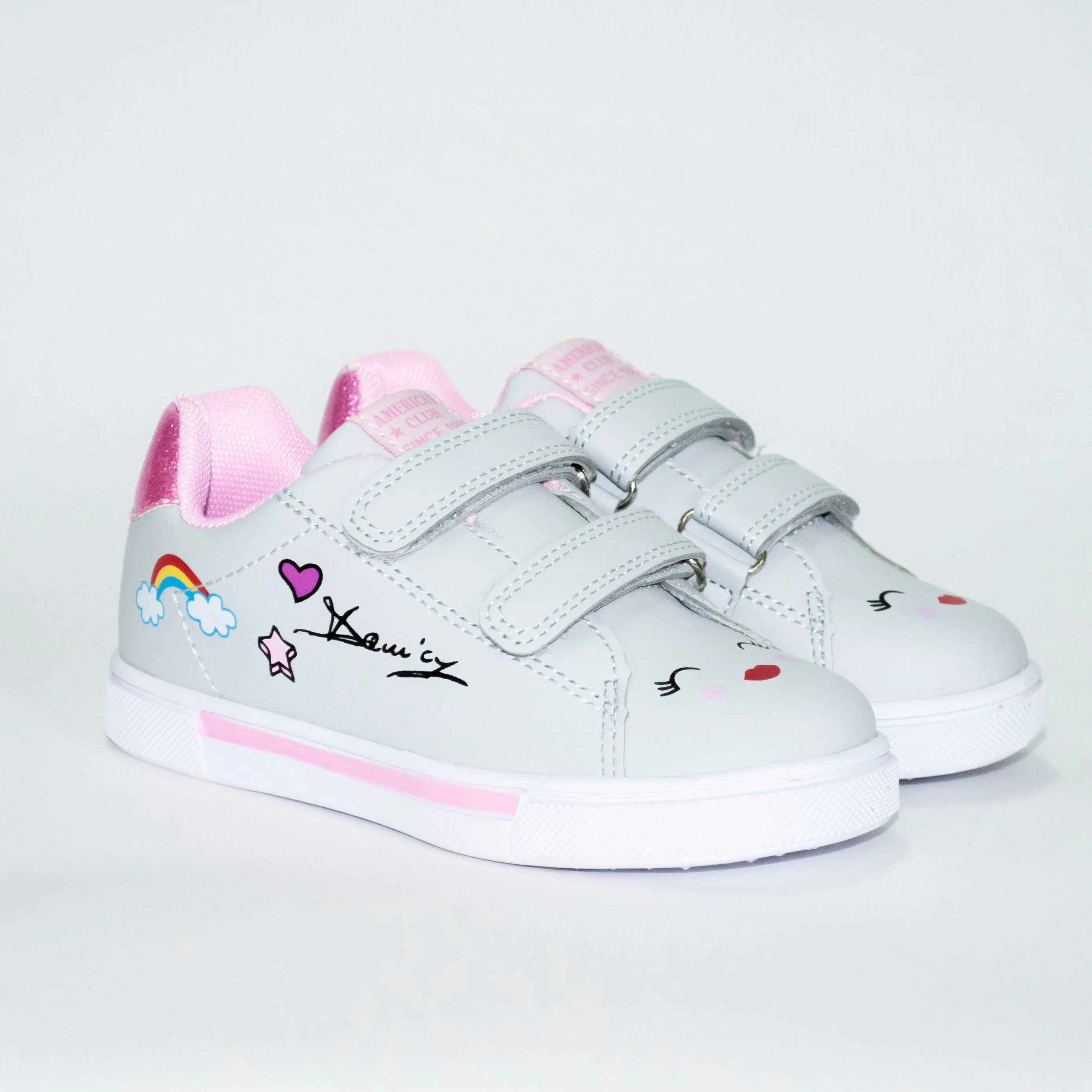 AC Toddler Girl Gray Sneakers with Rainbow Print | 735/21-G