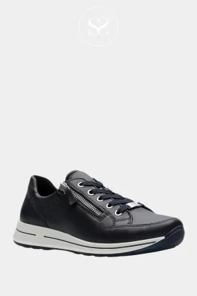 ARA 12-24801 NAVY LEATHER WEDGE TRAINERS