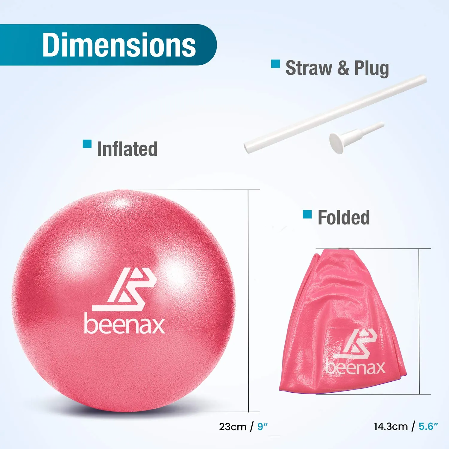 Beenax 23cm Soft Pilates Ball - 9 Inch Exercise Ball, Mini Barre Ball, Gym Ball - Perfect for Yoga, Pilates, Core Training, Physical Therapy and Balance (Home & Gym & Office) Coral Pink