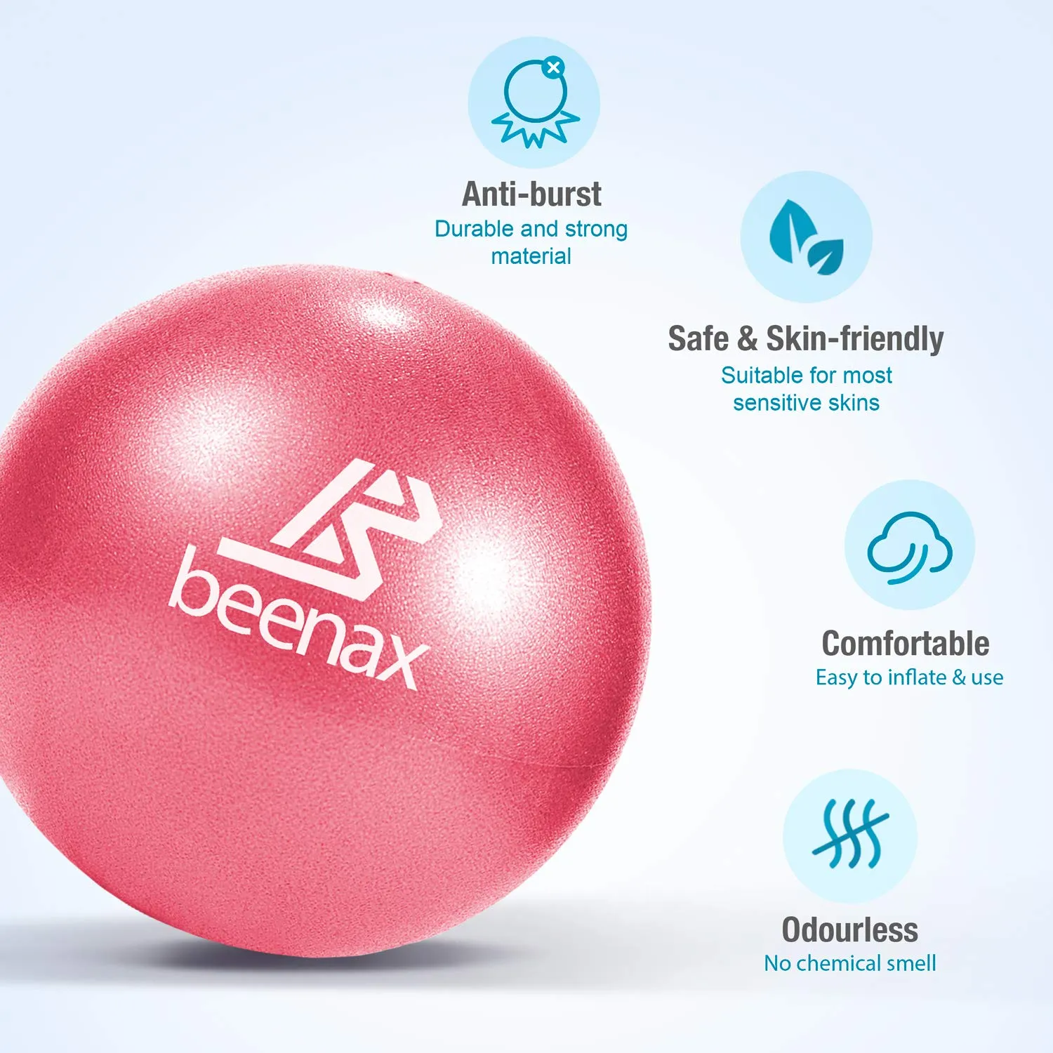 Beenax 23cm Soft Pilates Ball - 9 Inch Exercise Ball, Mini Barre Ball, Gym Ball - Perfect for Yoga, Pilates, Core Training, Physical Therapy and Balance (Home & Gym & Office) Coral Pink
