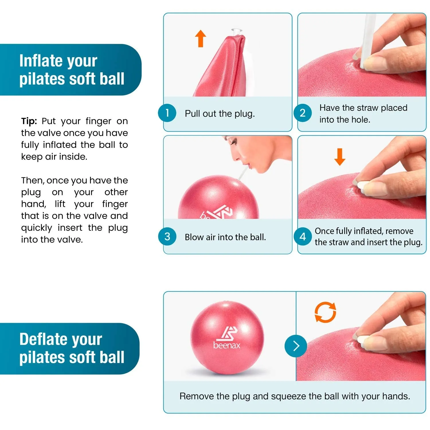 Beenax 23cm Soft Pilates Ball - 9 Inch Exercise Ball, Mini Barre Ball, Gym Ball - Perfect for Yoga, Pilates, Core Training, Physical Therapy and Balance (Home & Gym & Office) Coral Pink
