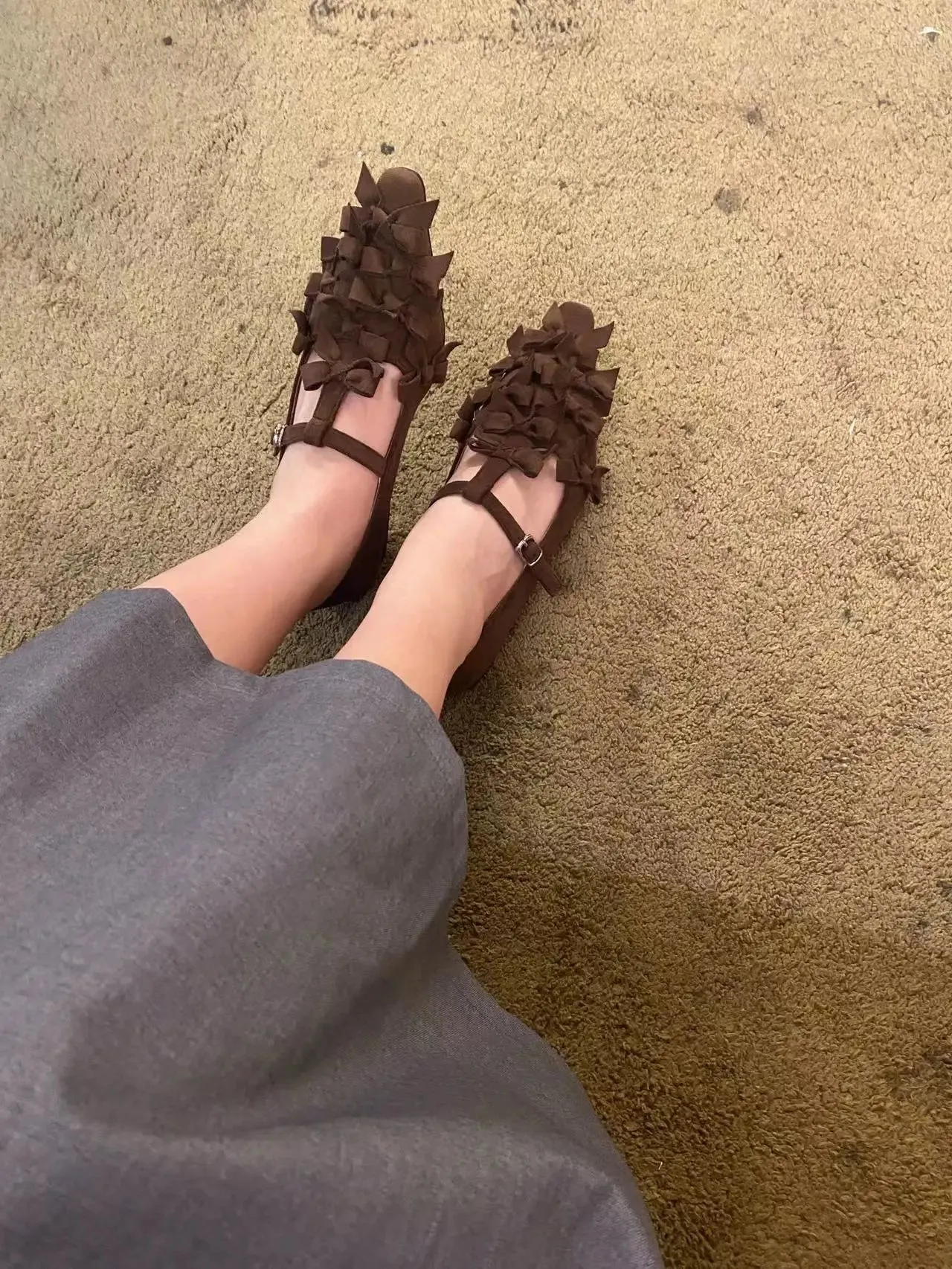 binfenxie  -  Round Toe Women Loafers Flats Black Brown Fashion Outside Fashion Belt Buckle Party Pumps Casual Mules Size 35-39 Flats Sldies