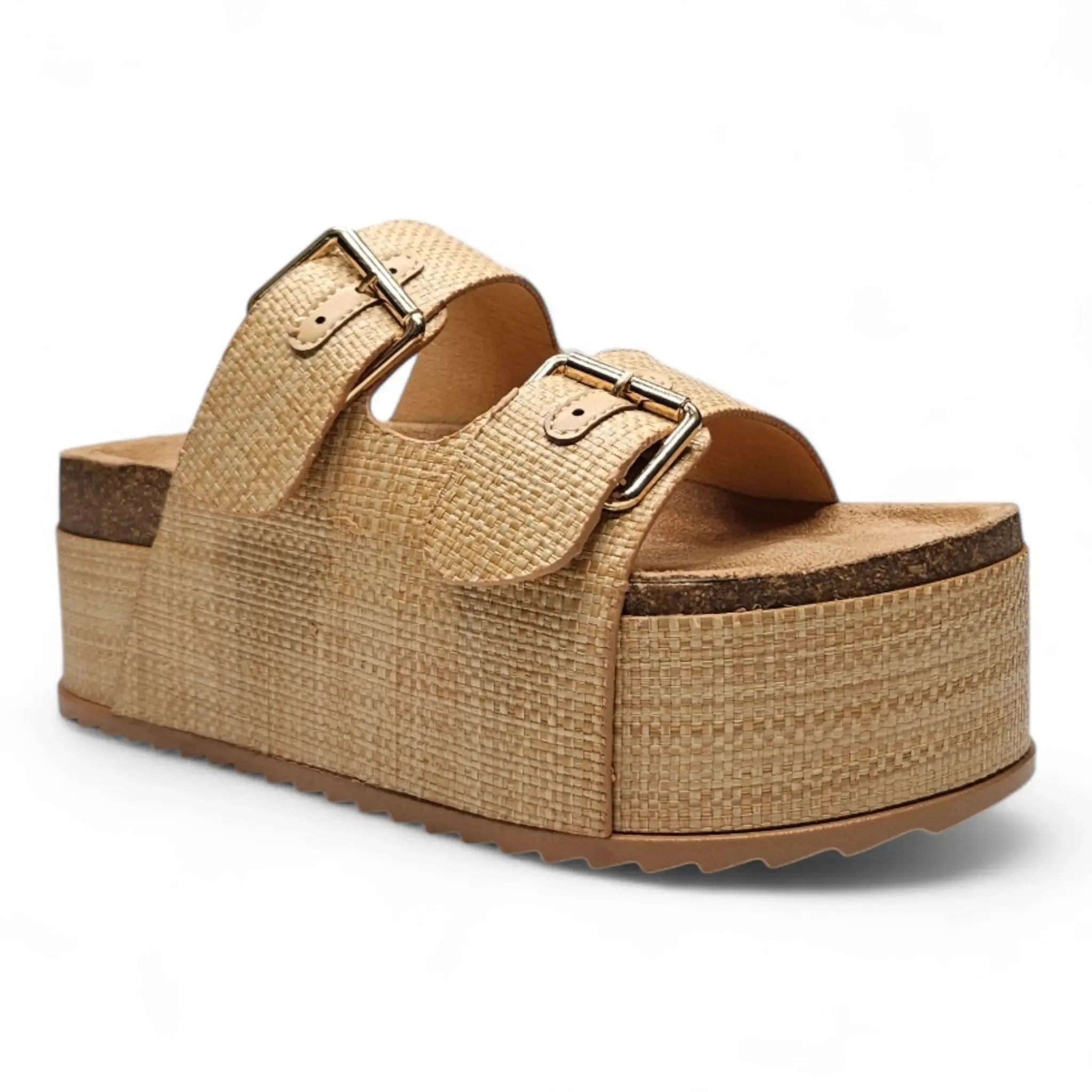 Blowout Double Buckle Platform Slip On Sandals