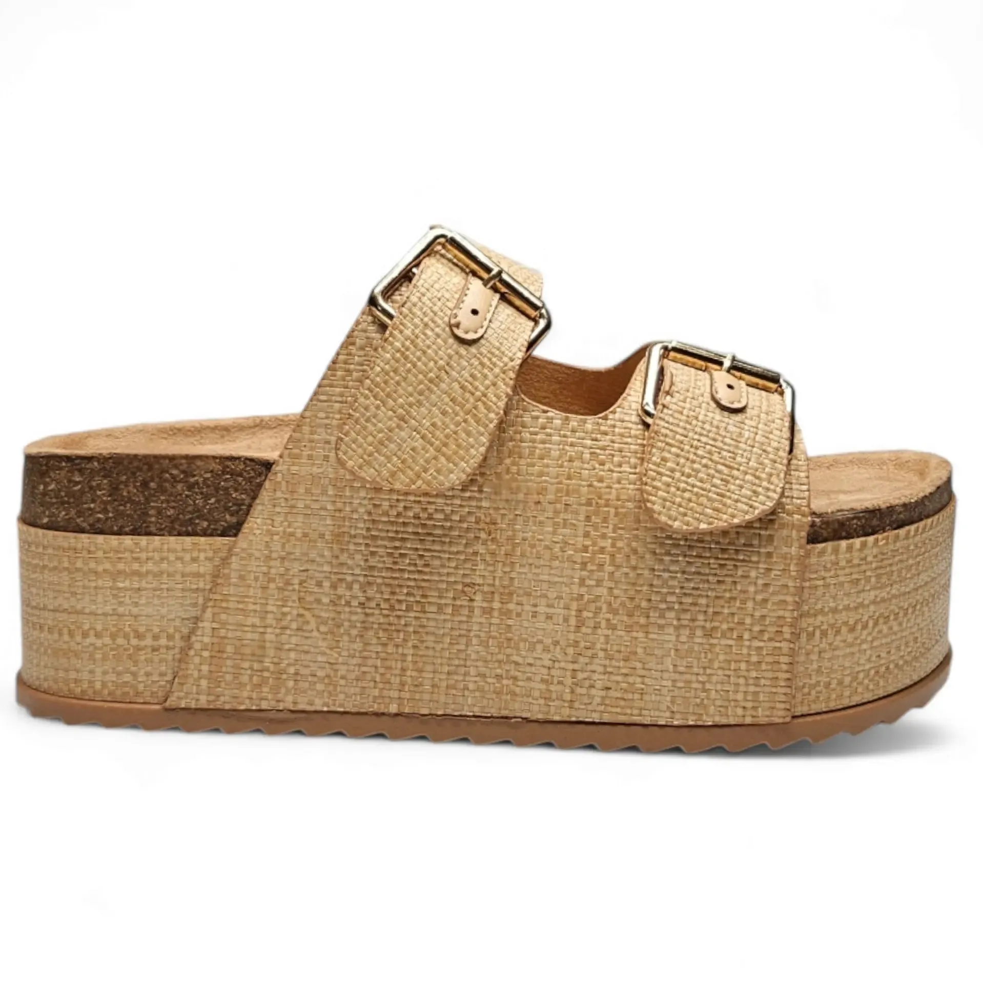 Blowout Double Buckle Platform Slip On Sandals