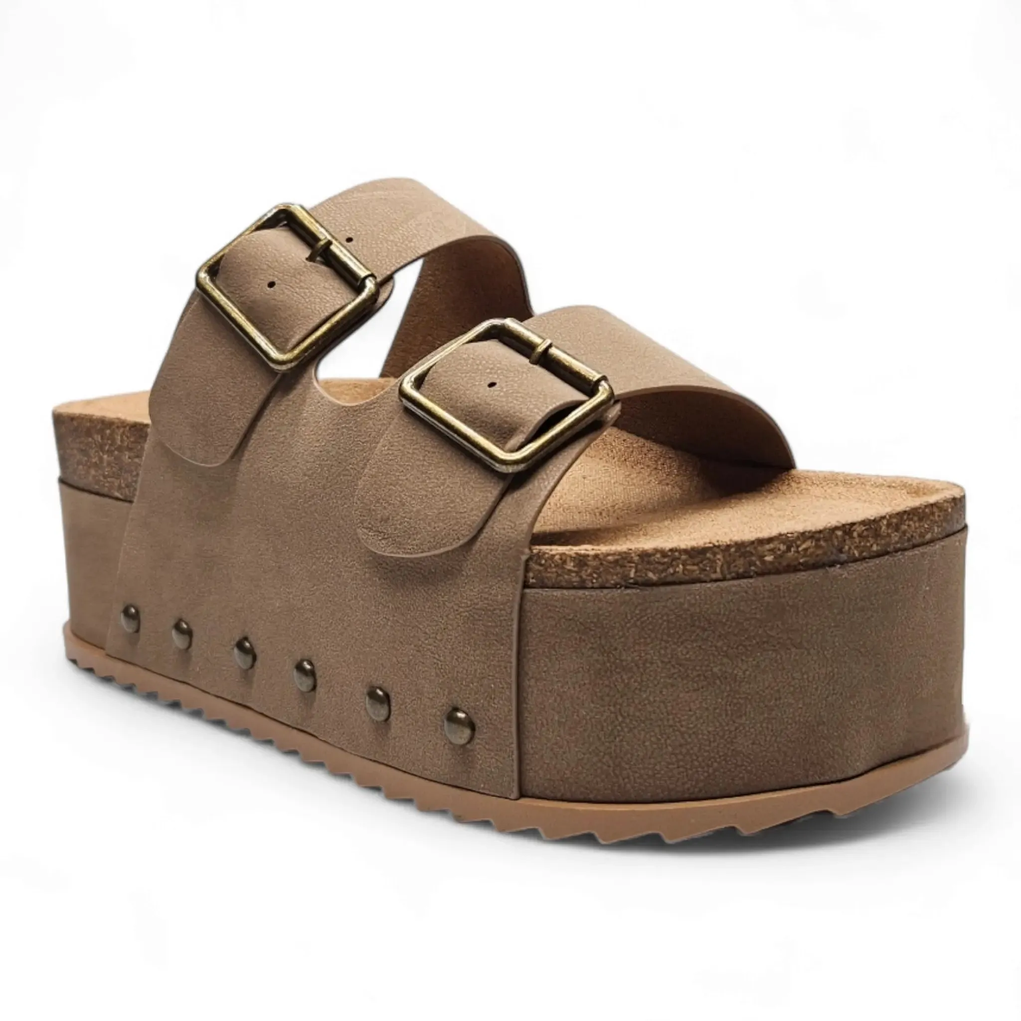 Blowout Double Buckle Platform Slip On Sandals
