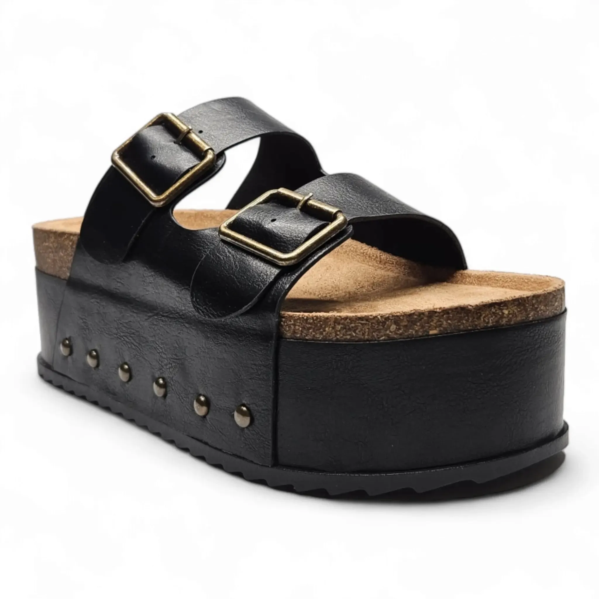 Blowout Double Buckle Platform Slip On Sandals