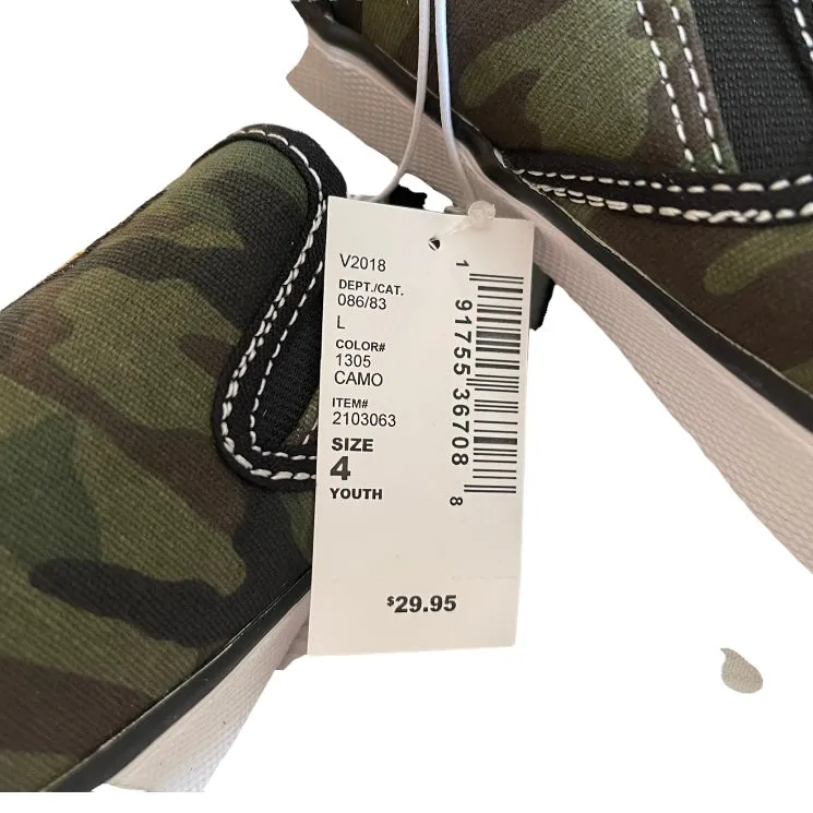 Boy Slip On Sneakers, Olive And Black Camouflage with Patches