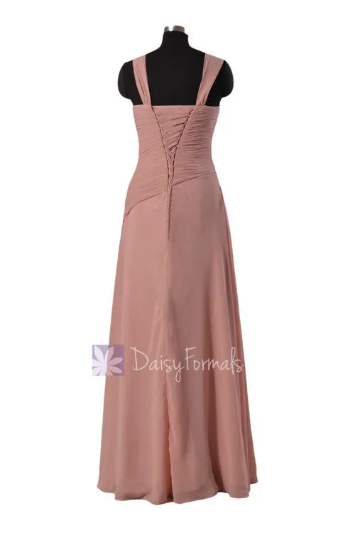 Chic Long Dusty Rose Asymmetric Chiffon Bridesmaid Dress Formal Dress Party Dress (BM124)
