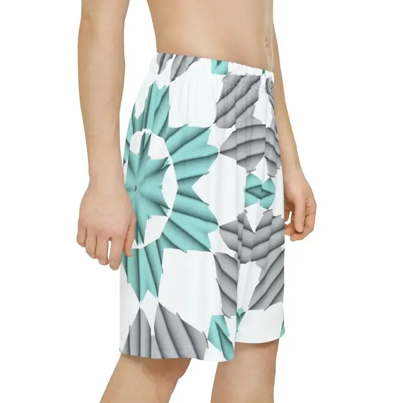 Cyan Blue Abstract Men's Sports Shorts