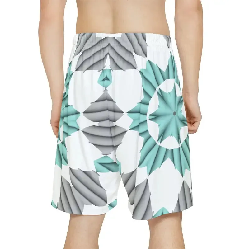 Cyan Blue Abstract Men's Sports Shorts