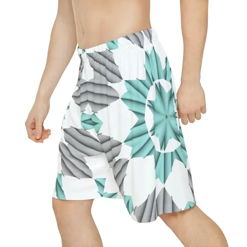 Cyan Blue Abstract Men's Sports Shorts
