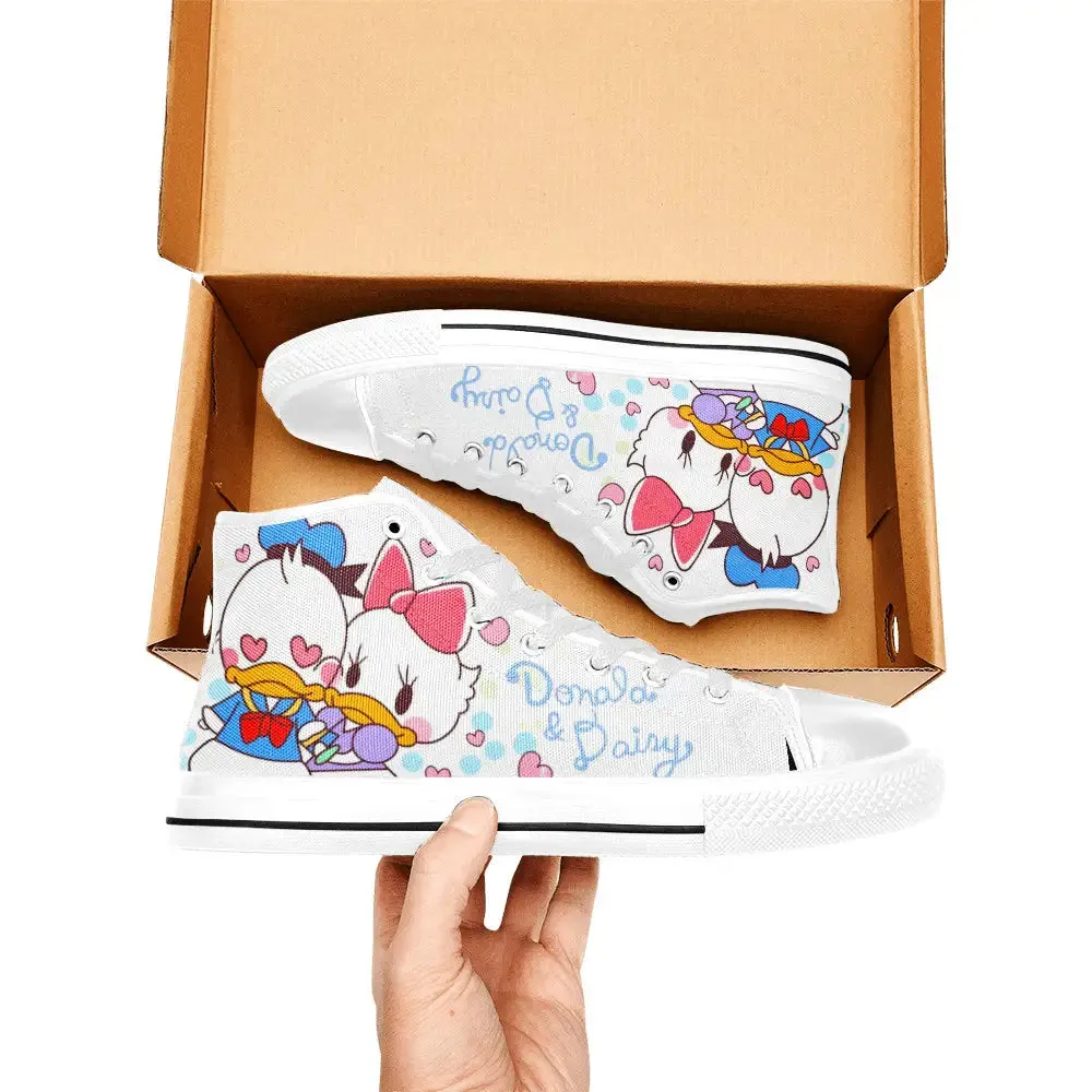 Donald Duck and Daisy Shoes High Top Sneakers for Kids and Adults