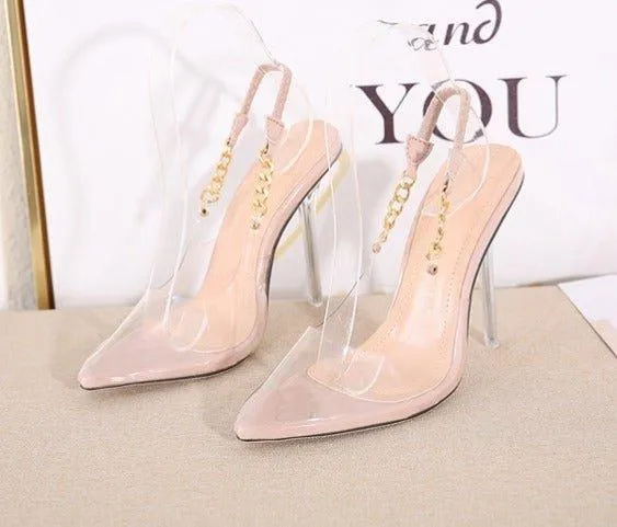 Eily Clear Pointed Toe Chain High Heels