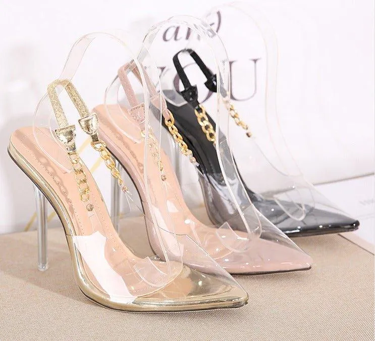 Eily Clear Pointed Toe Chain High Heels