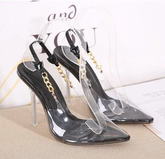 Eily Clear Pointed Toe Chain High Heels