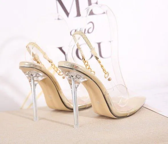 Eily Clear Pointed Toe Chain High Heels