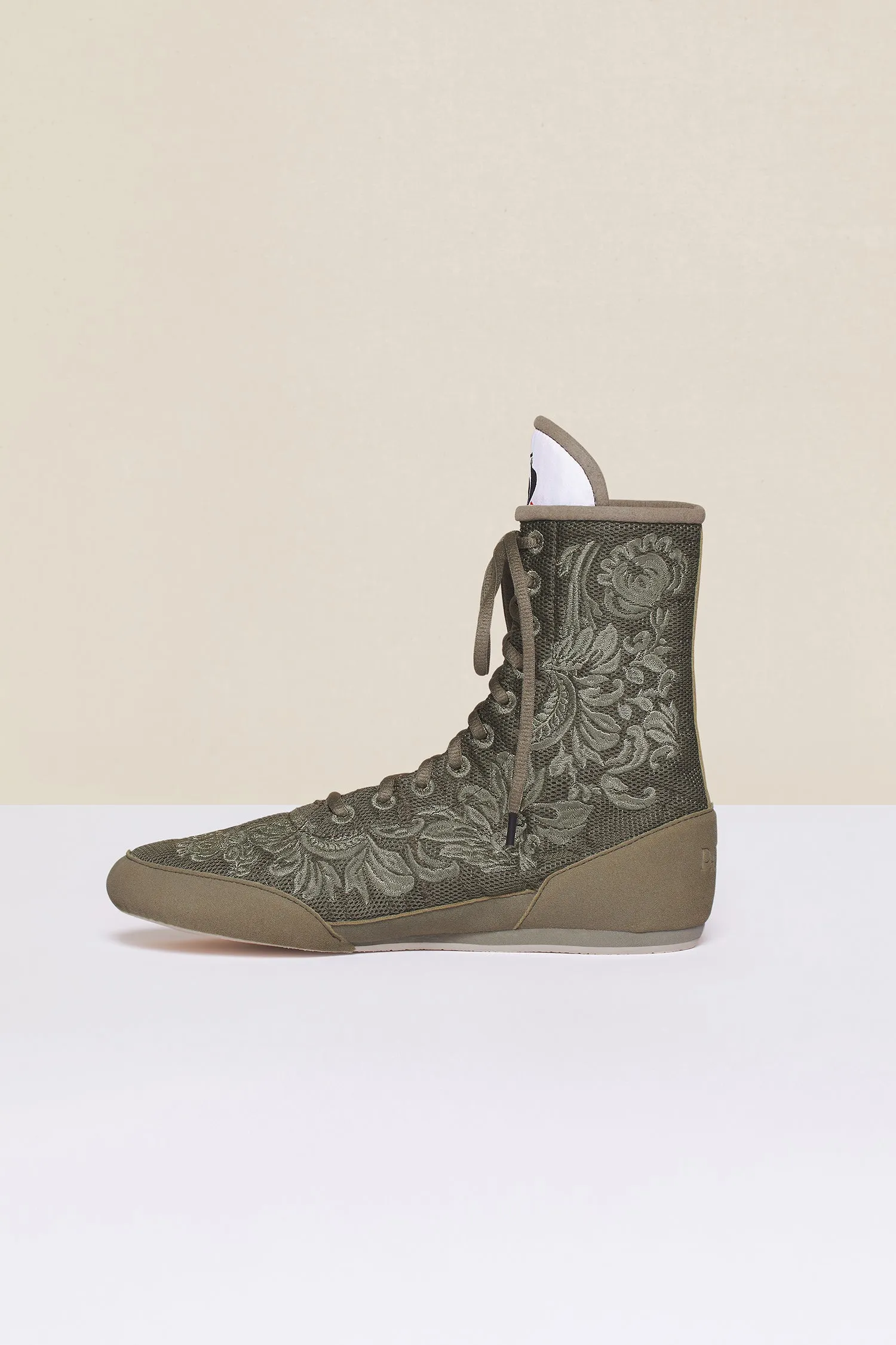 Embroidered high-top trainers - Khaki