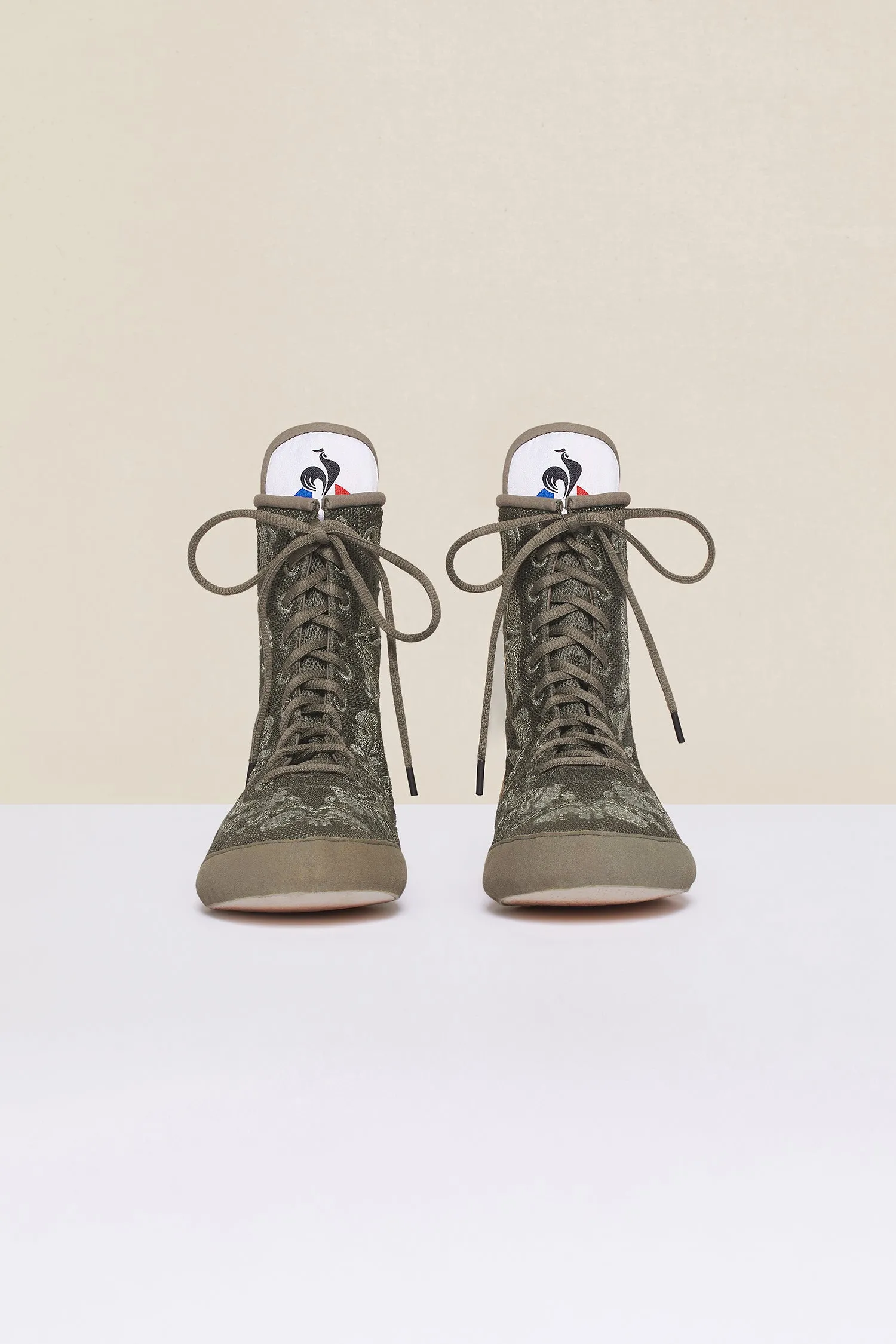 Embroidered high-top trainers - Khaki