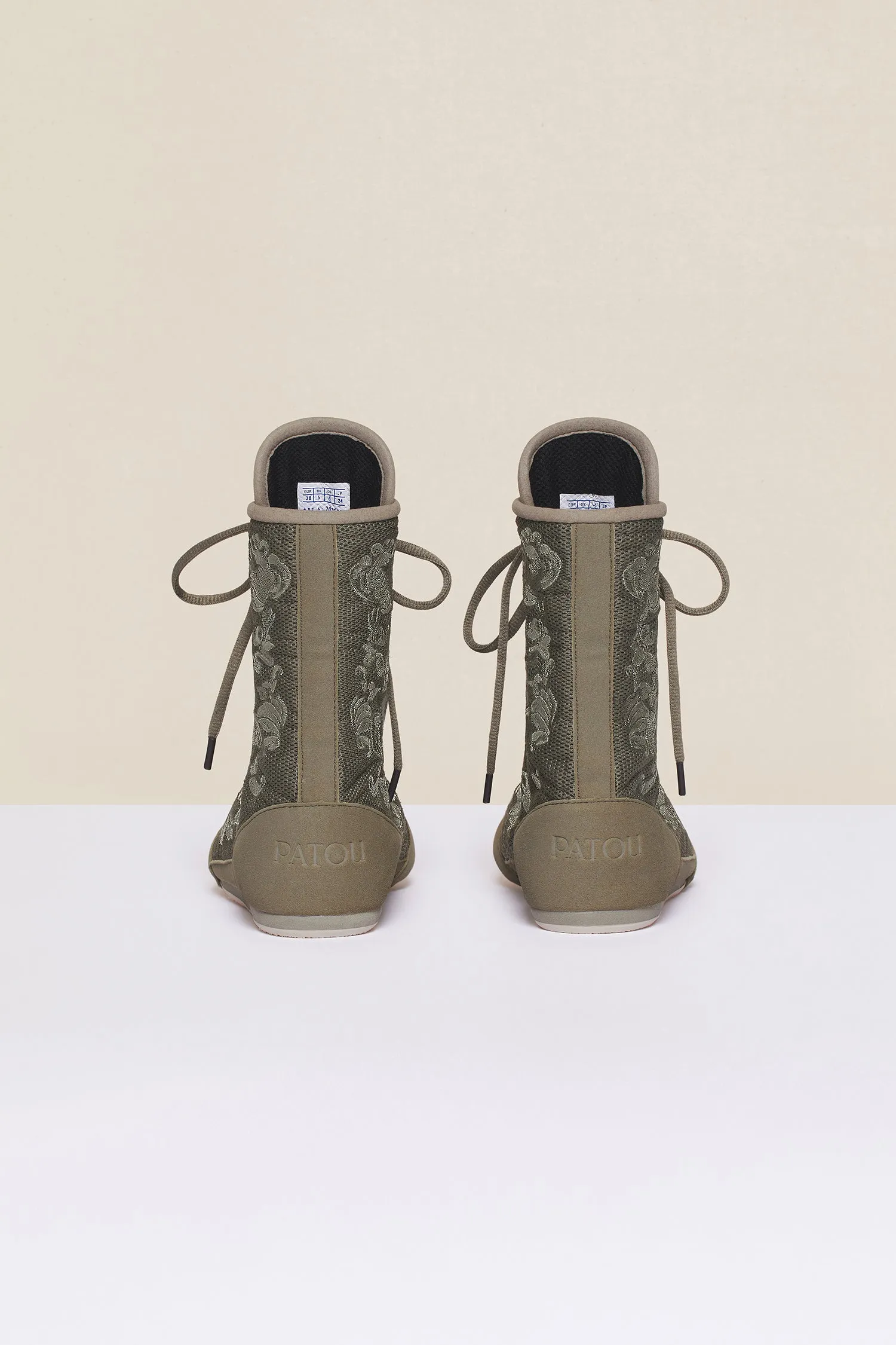 Embroidered high-top trainers - Khaki