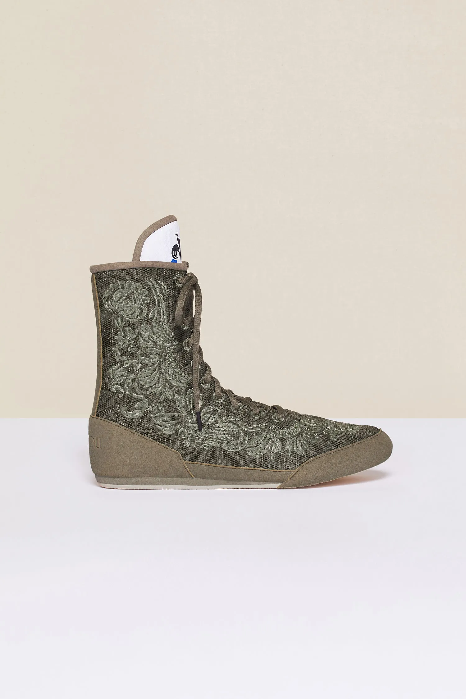 Embroidered high-top trainers - Khaki
