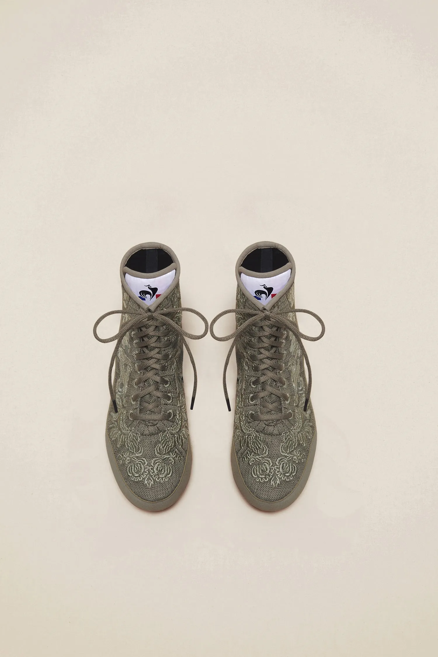 Embroidered high-top trainers - Khaki
