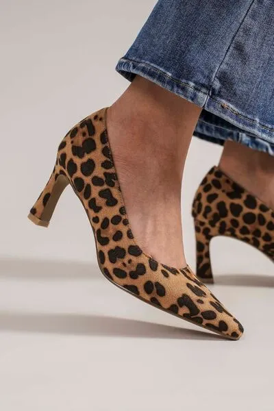 Faux Suede Leopard Point Toe Pumps