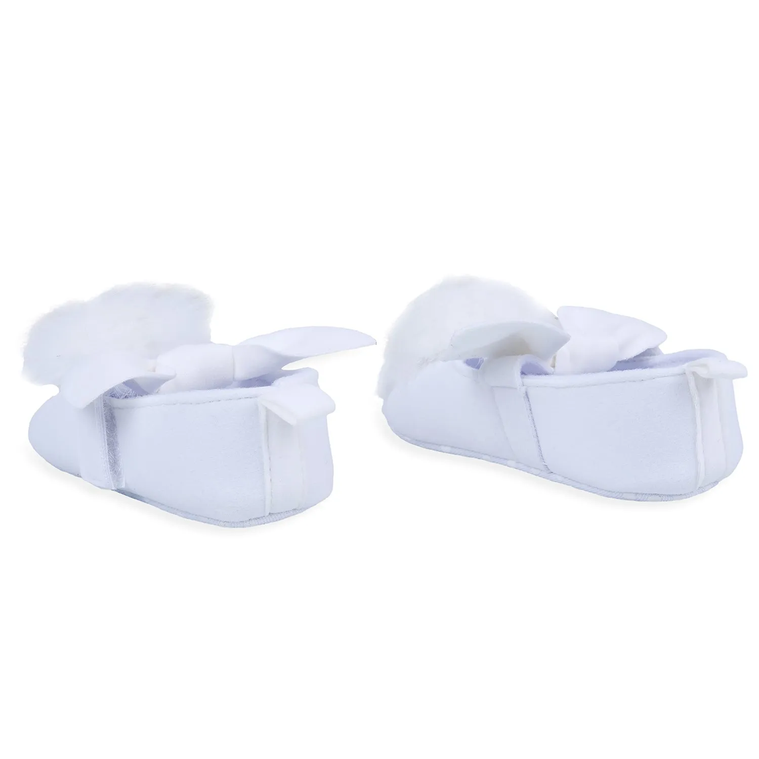 Fur Bowknot Angel Premium Girls Anti-Slip Ballerina Booties - White