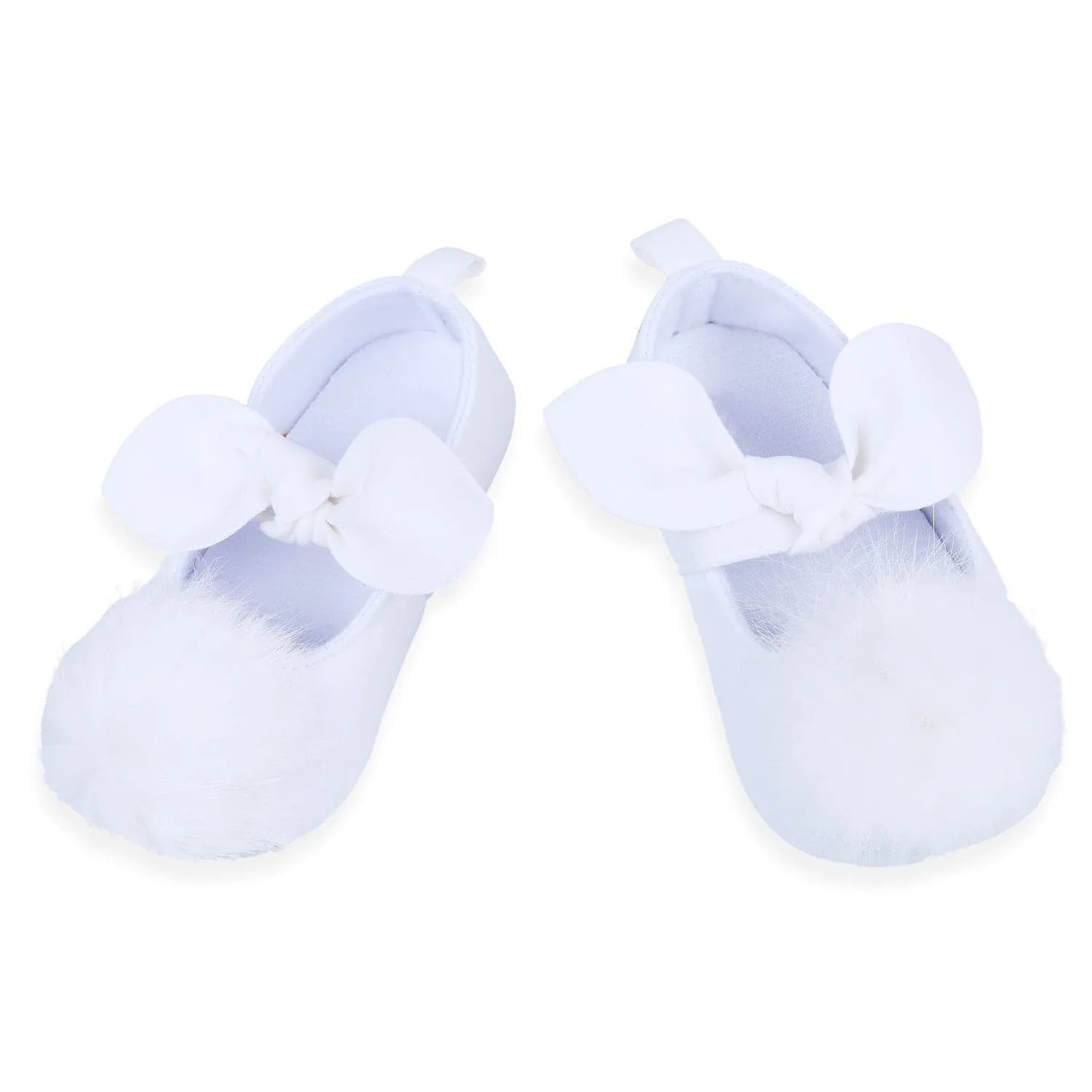 Fur Bowknot Angel Premium Girls Anti-Slip Ballerina Booties - White