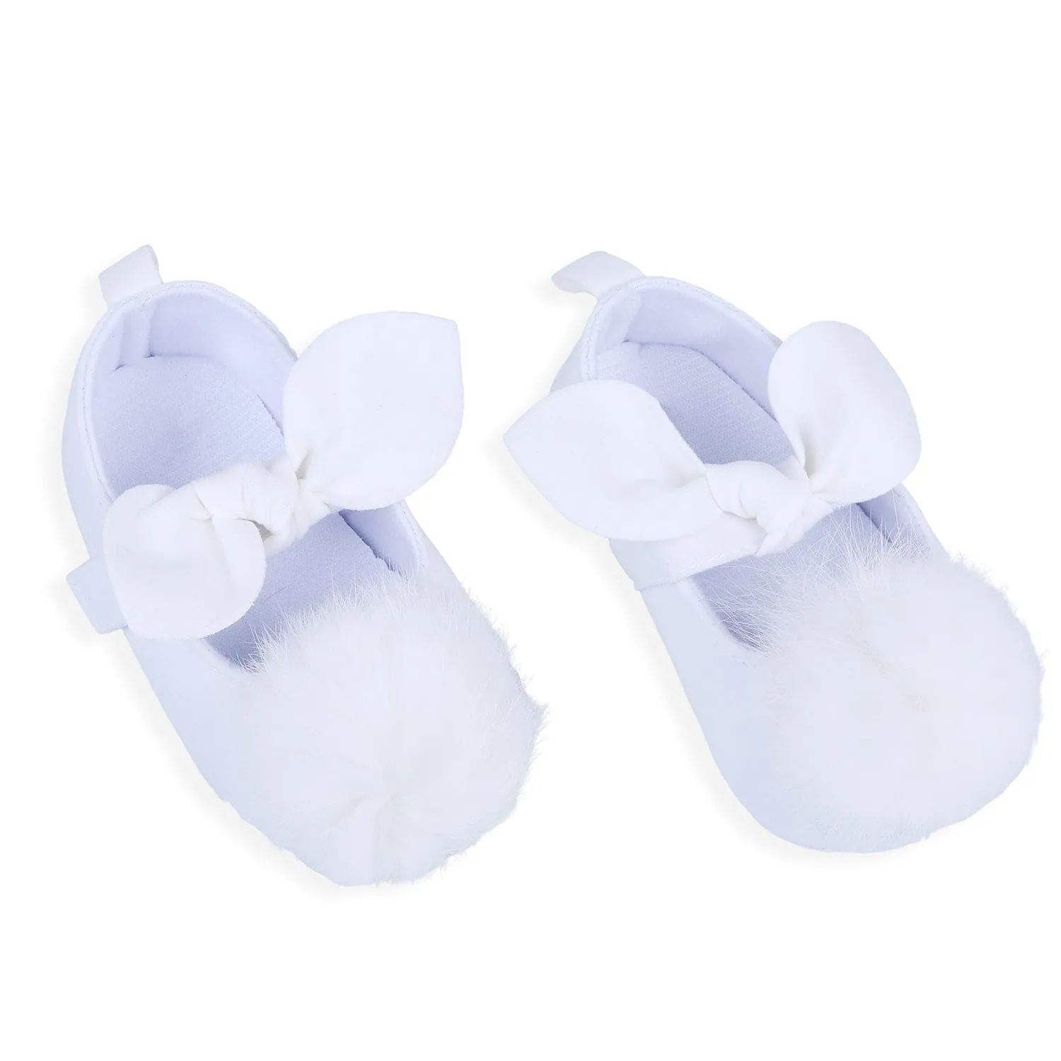 Fur Bowknot Angel Premium Girls Anti-Slip Ballerina Booties - White