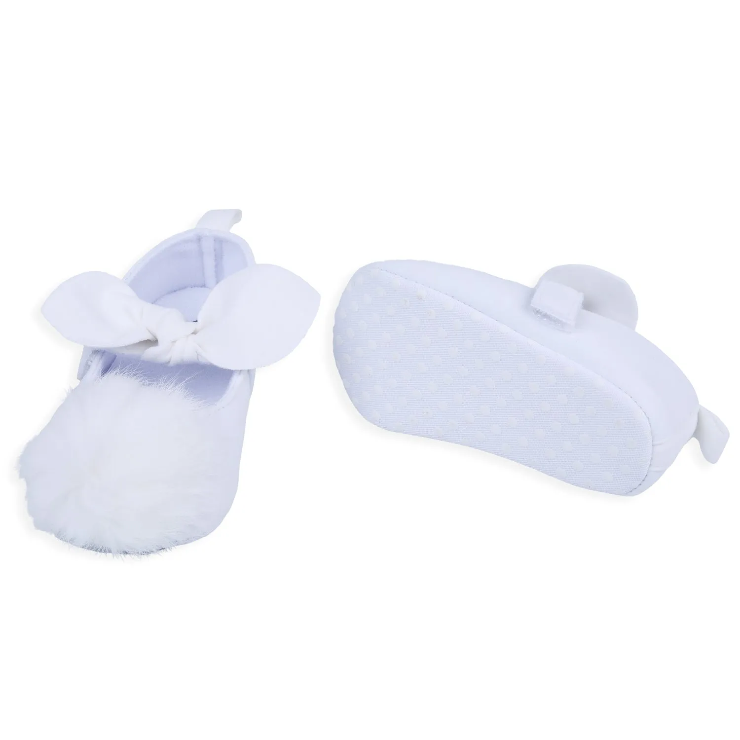 Fur Bowknot Angel Premium Girls Anti-Slip Ballerina Booties - White