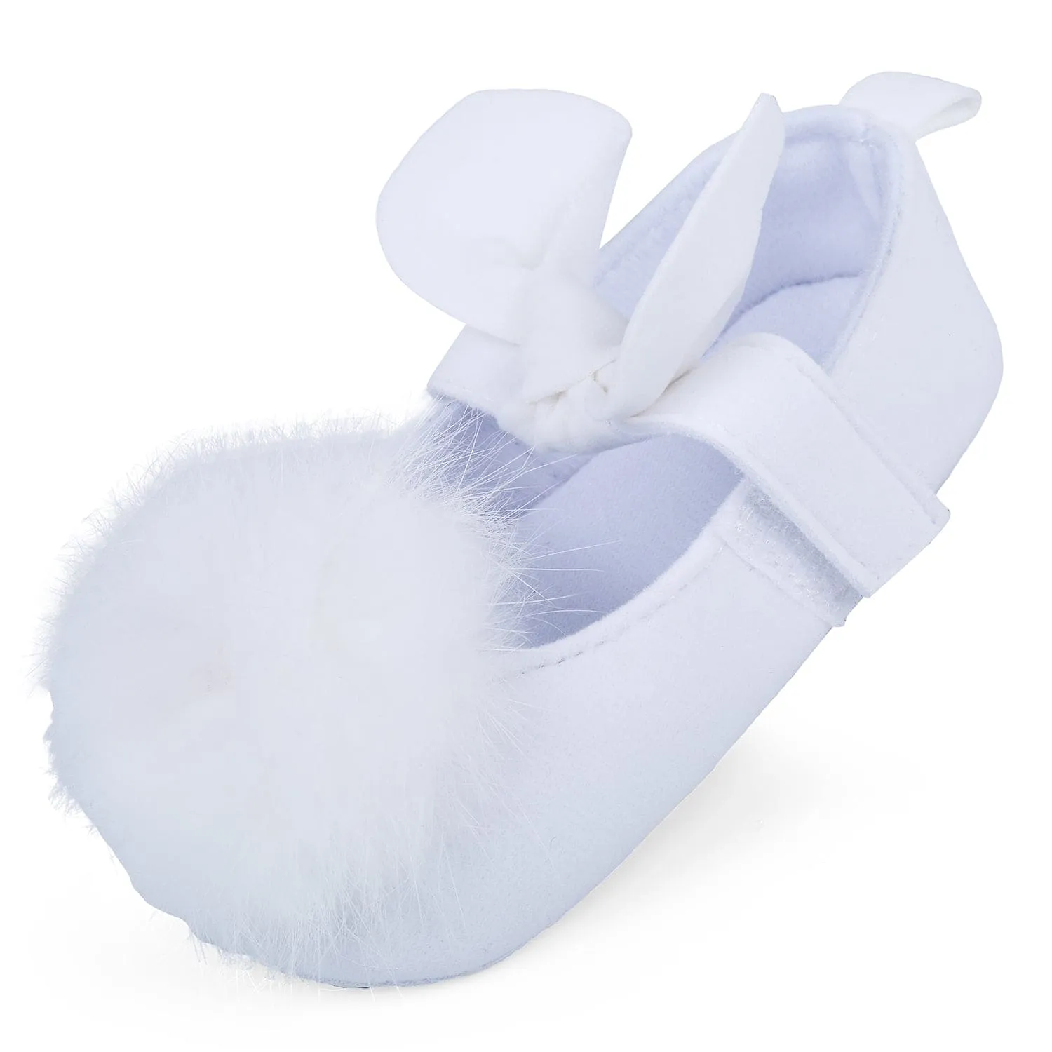 Fur Bowknot Angel Premium Girls Anti-Slip Ballerina Booties - White