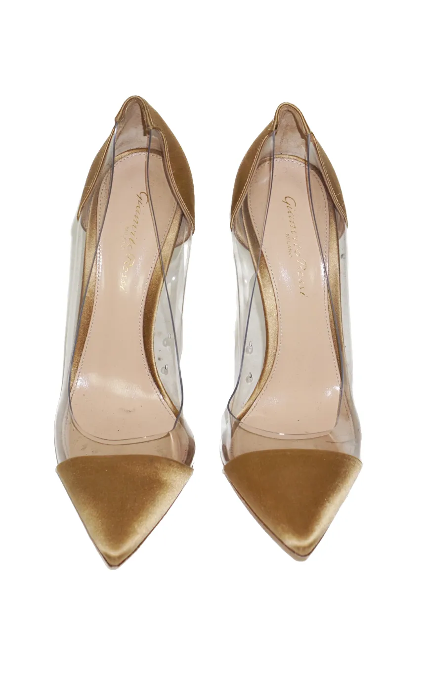 GIANVITO ROSSI Plexi Gold Transparent Pumps