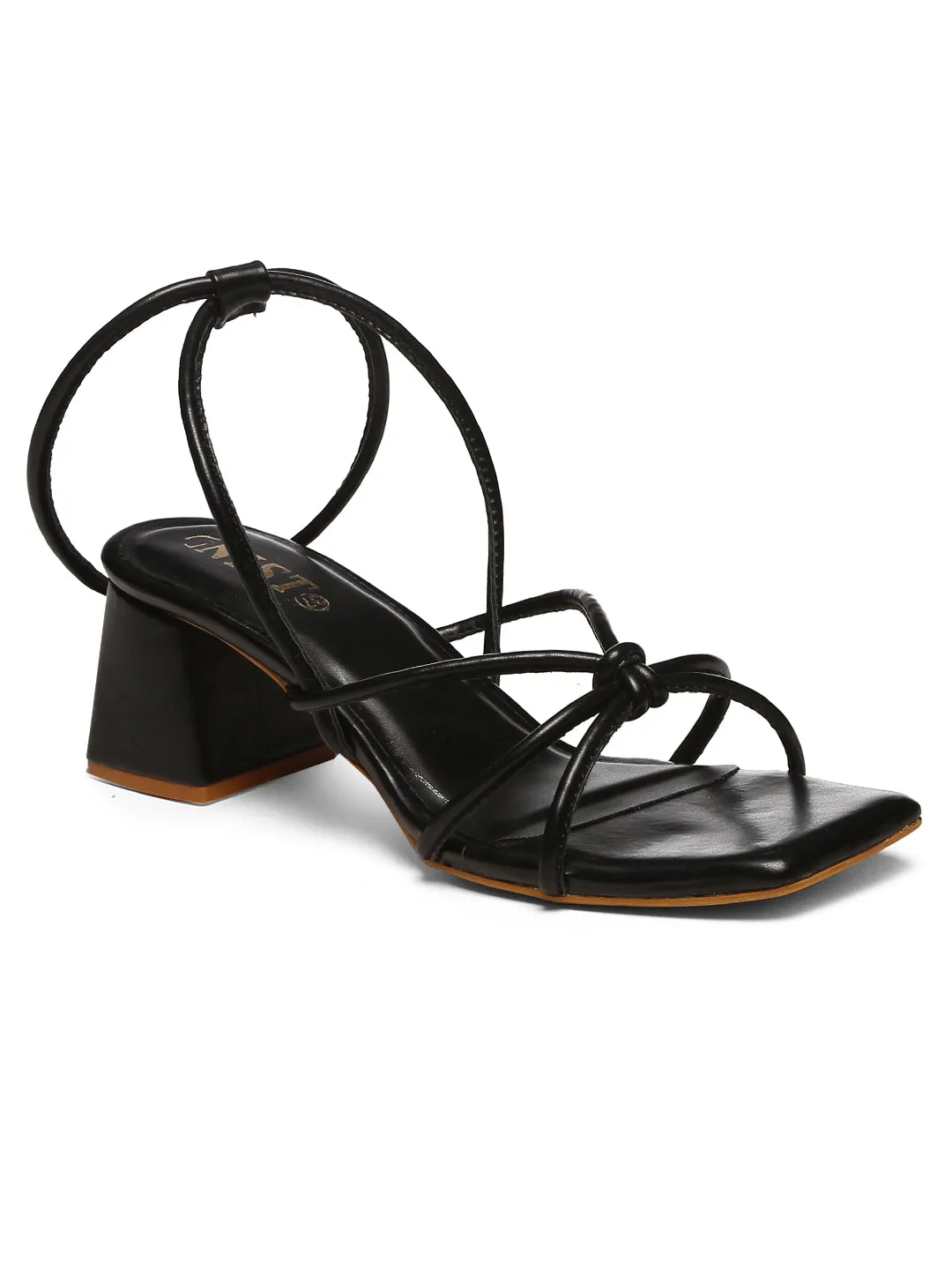 GNIST Black Strappy Tie up  Block Heel Sandal