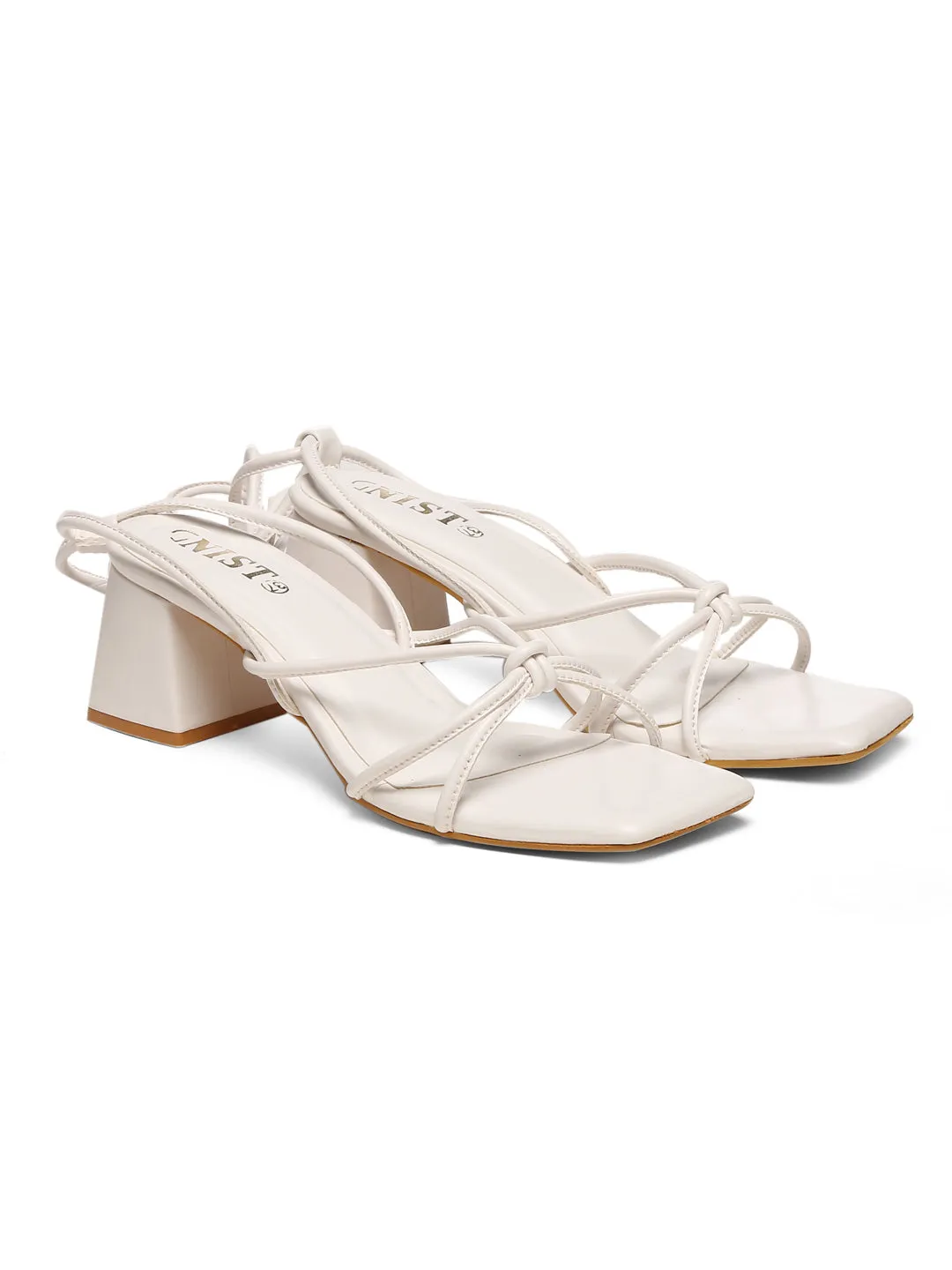 GNIST White Strappy Tie up  Block Heel Sandal