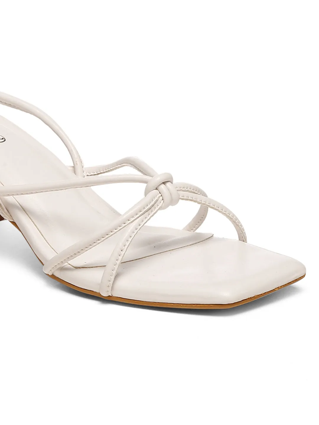 GNIST White Strappy Tie up  Block Heel Sandal