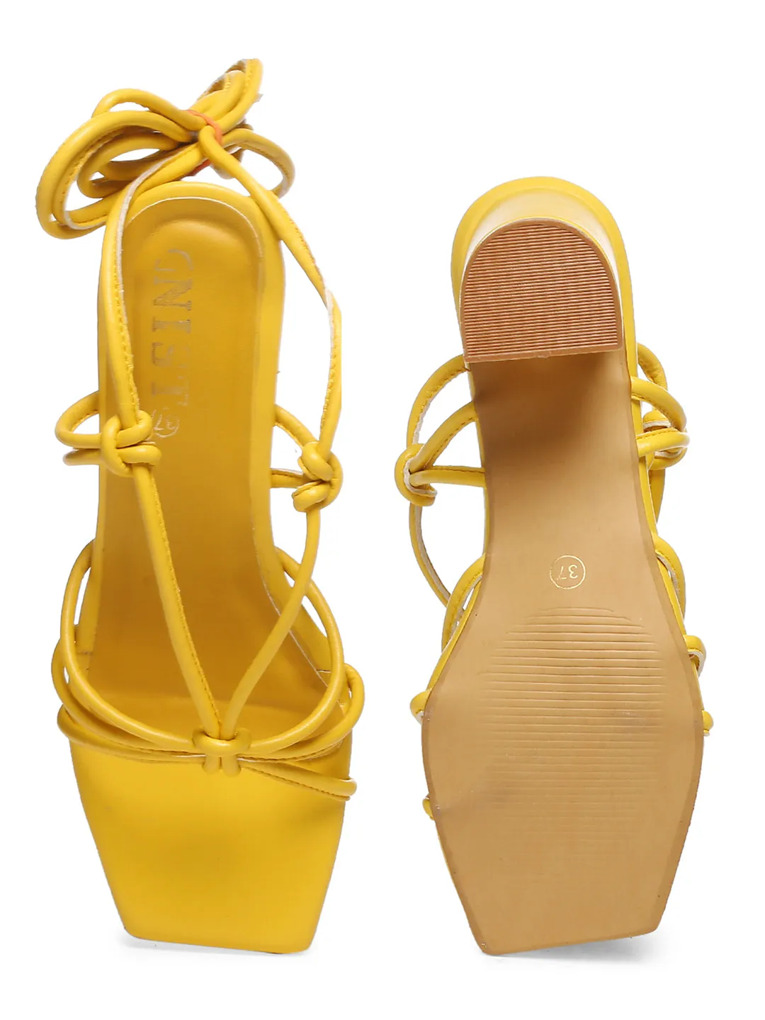 GNIST Yellow Strappy Tie up  Block Heel Sandal