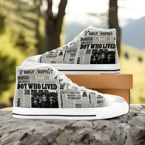 Harry Potter Daily Prophet Shoes High Top Sneakers for Kids and Adults