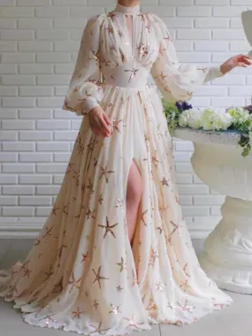 Joskaa 2024 Summer Chiffon Even Party Dress Woman French Elegant Formal Dress Beach Long Sleeve Fairy Fashion Dress Office Lady Chic