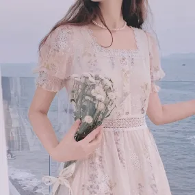 Joskaa Back to College One Piece Dress Korean Lady Elegant Vintage Dress Women Casual Floral Design Sexy Midi Dresses Evening Lace-Up 2024 Summer Chic
