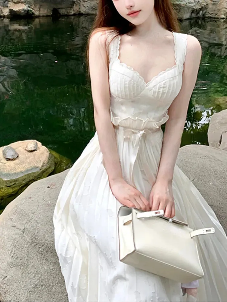 Joskaa hoco dresses 2024 Summer Pure Color Elegant Mini Dress Women Strap Lace Short Party Dress Office Lady Sleeveless One Piece Dress Korean Chic