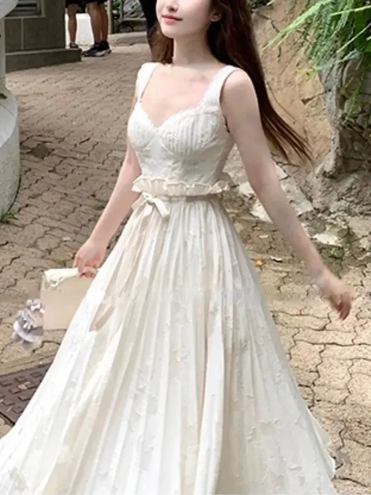 Joskaa hoco dresses 2024 Summer Pure Color Elegant Mini Dress Women Strap Lace Short Party Dress Office Lady Sleeveless One Piece Dress Korean Chic