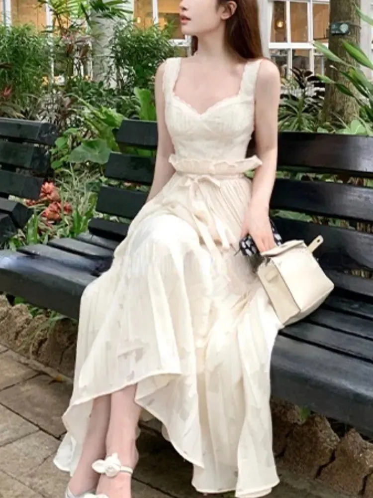 Joskaa hoco dresses 2024 Summer Pure Color Elegant Mini Dress Women Strap Lace Short Party Dress Office Lady Sleeveless One Piece Dress Korean Chic