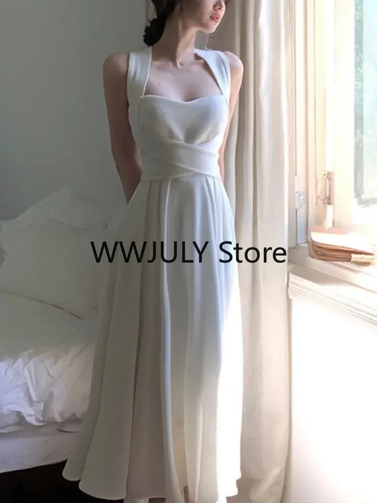 Joskaa Midi Dress Women Elegant Summer 2024 New Fashion Evening Party Ladies Slim Vintage Design Korean Dresses Female Clothes Chic