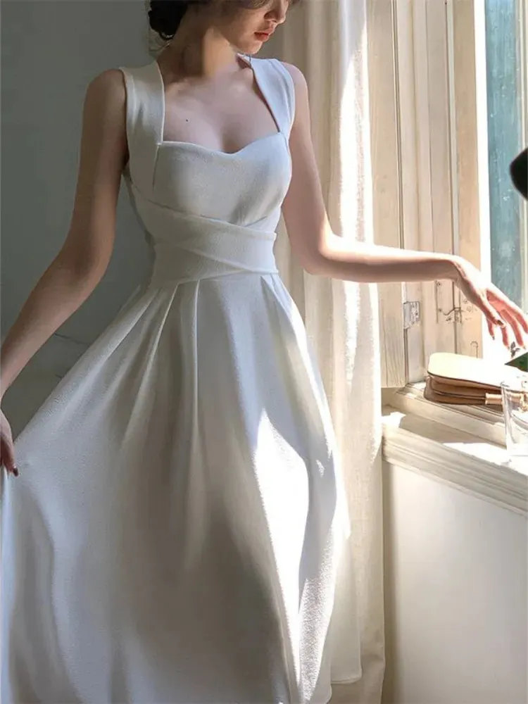 Joskaa Midi Dress Women Elegant Summer 2024 New Fashion Evening Party Ladies Slim Vintage Design Korean Dresses Female Clothes Chic