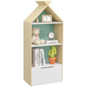Kids Bookshelf with 3 Shelves Drawer Anti-tip Device Anti-Slip Foot Cover for Kids Room Green