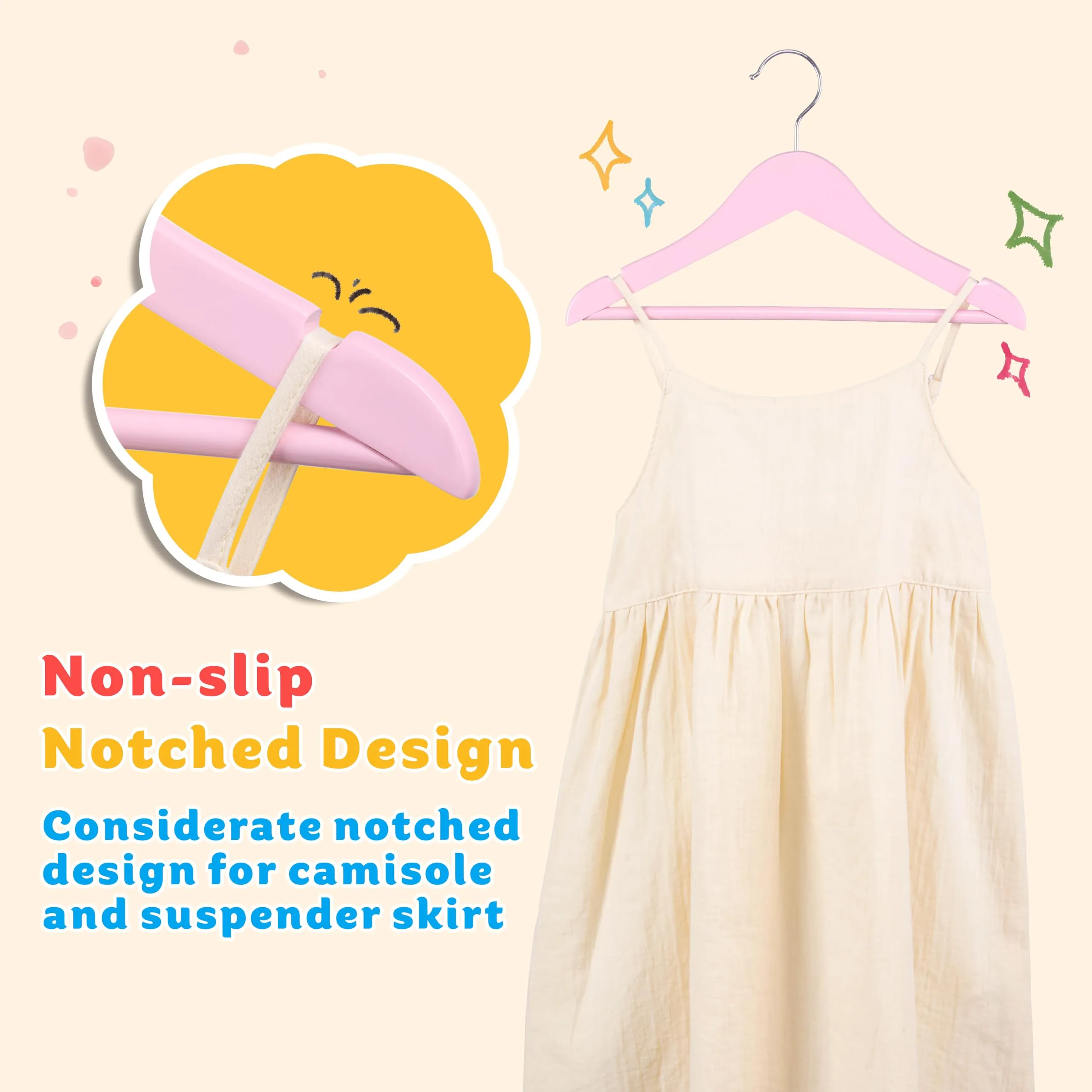 Kids Pink Clothes Hangers, 20-Pack with Swivel Hook