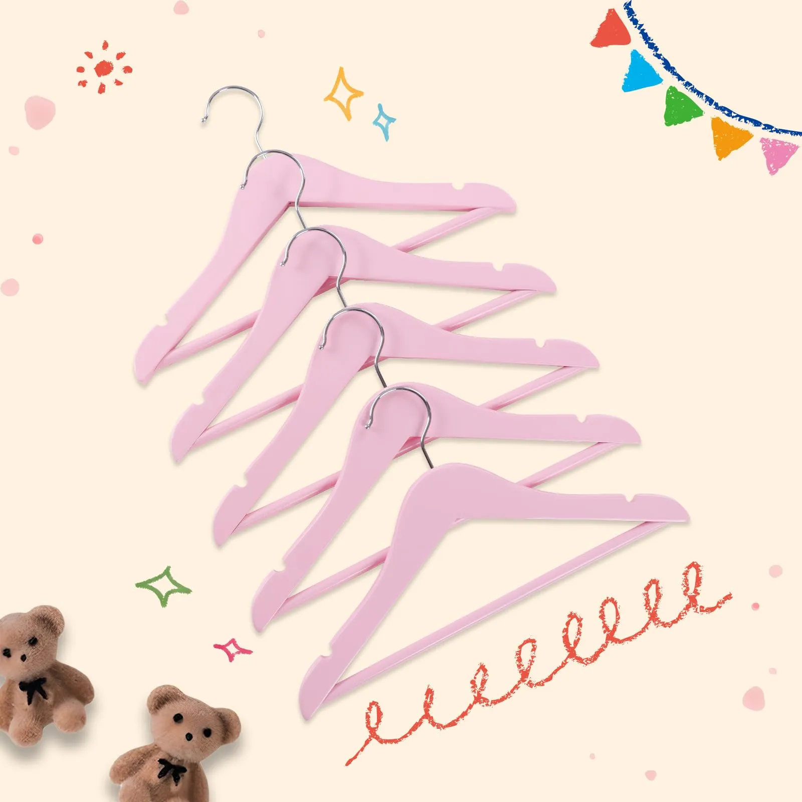 Kids Pink Clothes Hangers, 20-Pack with Swivel Hook