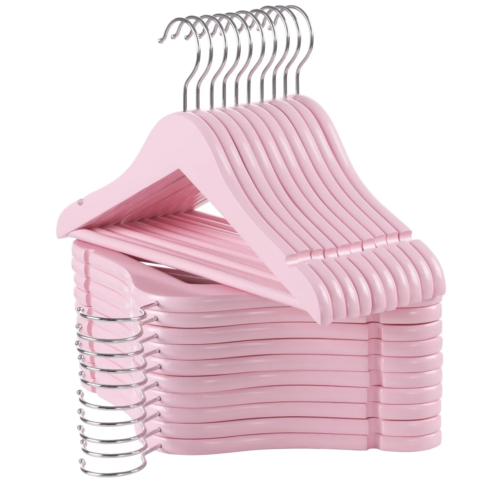 Kids Pink Clothes Hangers, 20-Pack with Swivel Hook